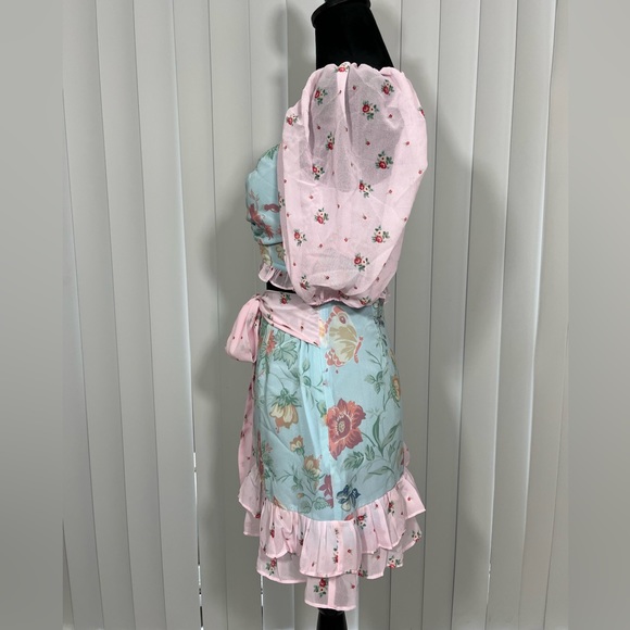 DOLLS KILL x HOLLY HOBBIE Pat A Cake Floral Print Chiffon Skirt Set Pink Size S - Picture 2 of 6